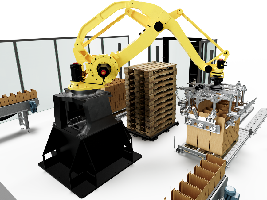 Automatic multi line palletiser inside view