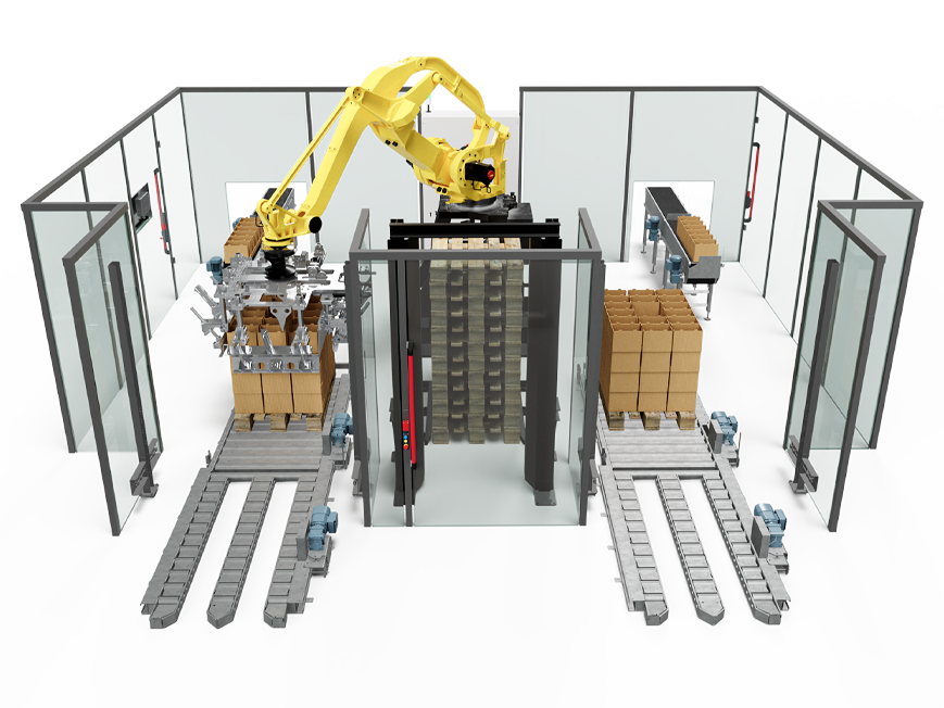 Automatic multi line palletiser pallets exit