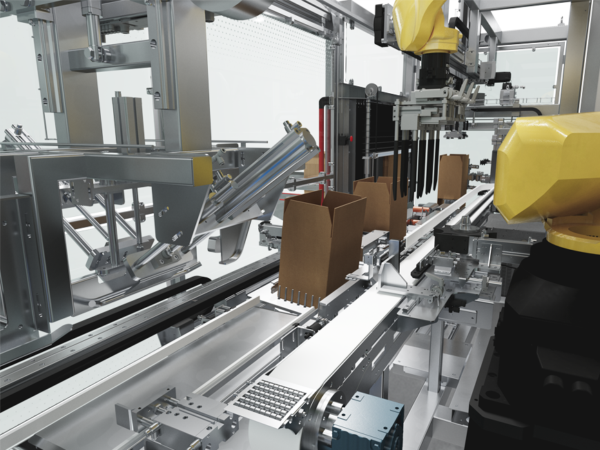 Automatic RSC top load case packer inside