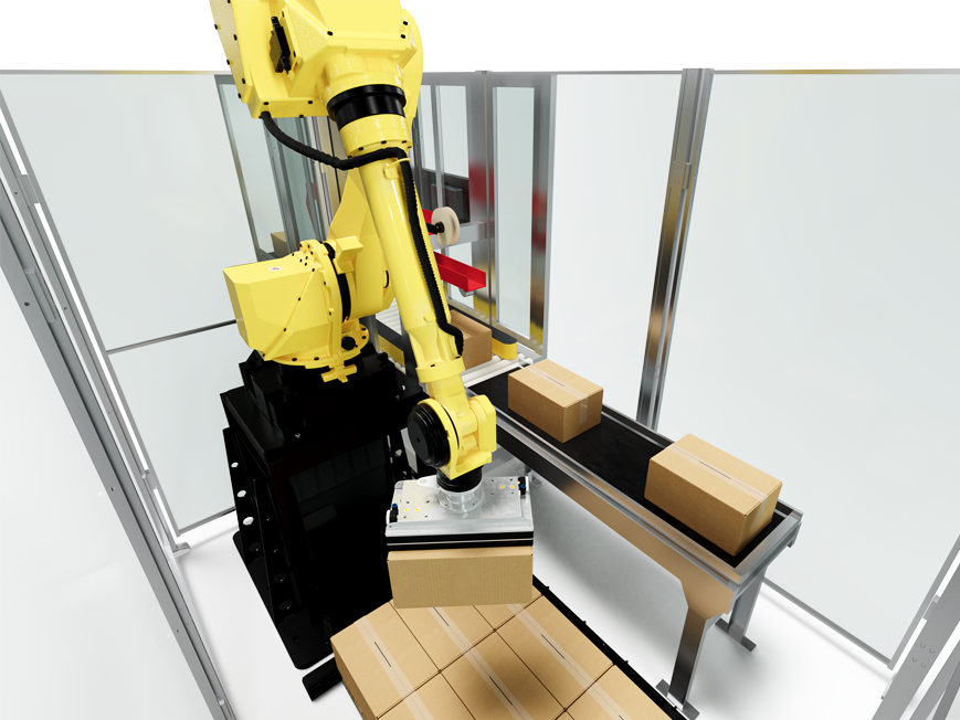 Automatic single line palletiser cases on pallet