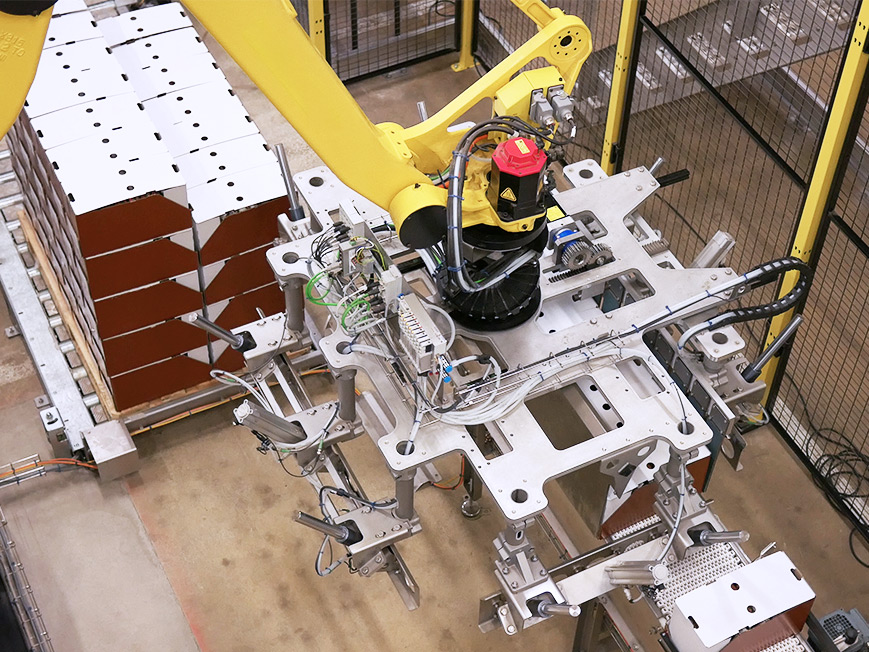 Automatic single line palletiser top view