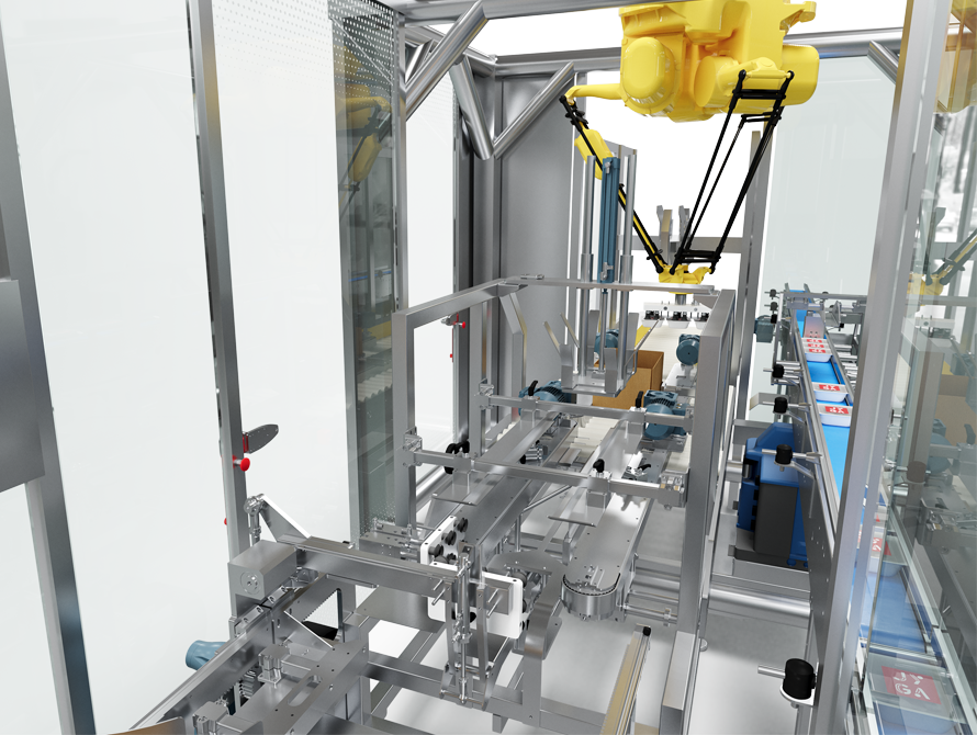 Delta robot case packer inside