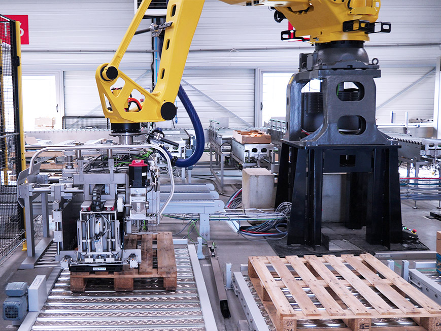 Automatic multi-line palletiser – case placement