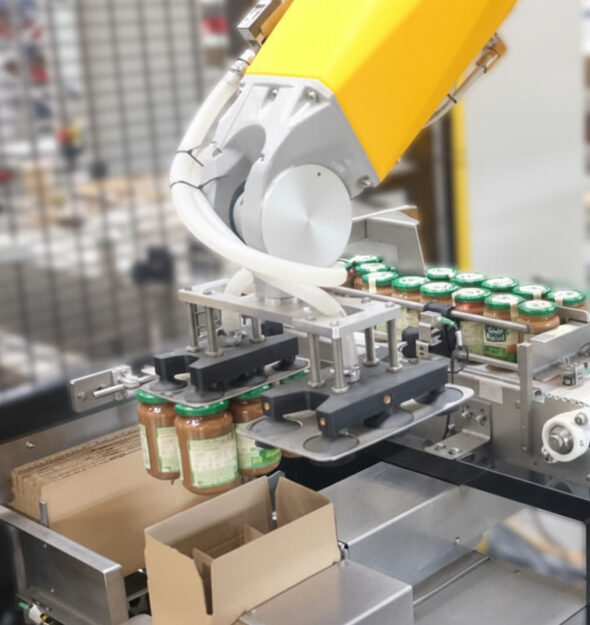 Case packing et Palettisation robotisés de pots en verre | JYGA