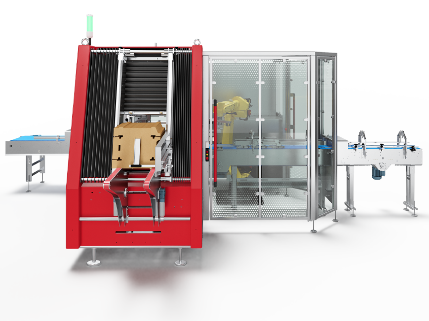Wrap around case packer for trays magazine