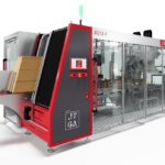 Wrap around case packer for trays with ledge