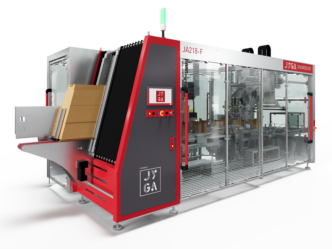 Wrap around case packer for trays with ledge