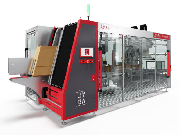 Wrap around case packer for trays with ledge